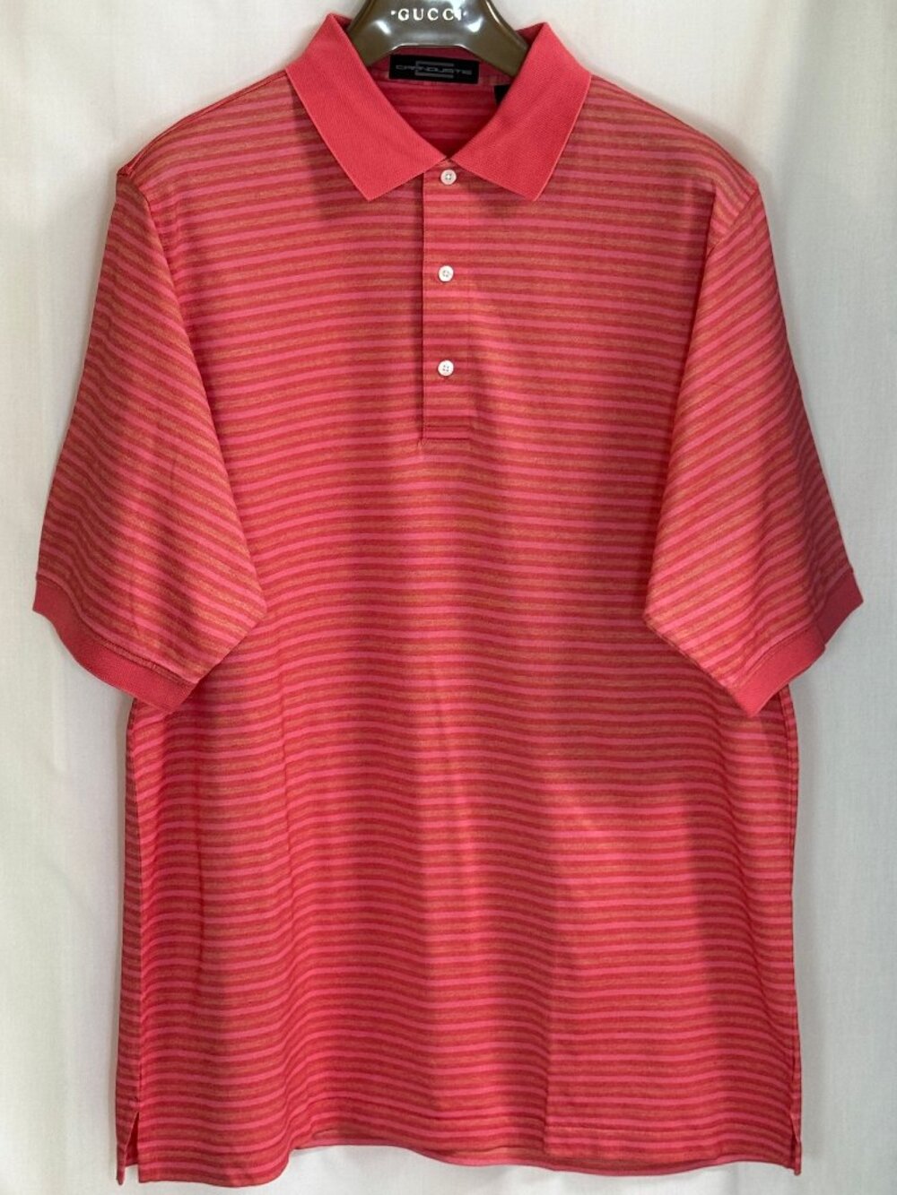 NWOT Carnoustie Men's Short Sleeves w/ Collar Striped Polo Shirt - Red Orange-XL